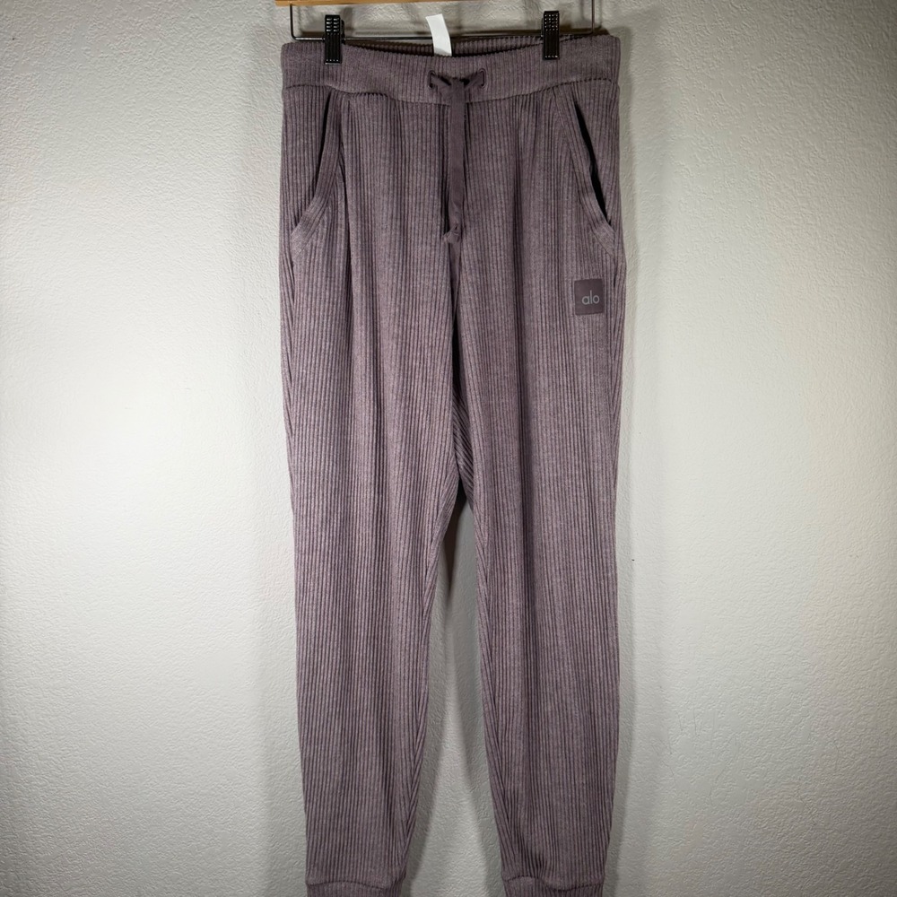 Alo Yoga Muse Ribbed Jogger Pants Dusty Purple Mauve Lounge Sweatpants Medium